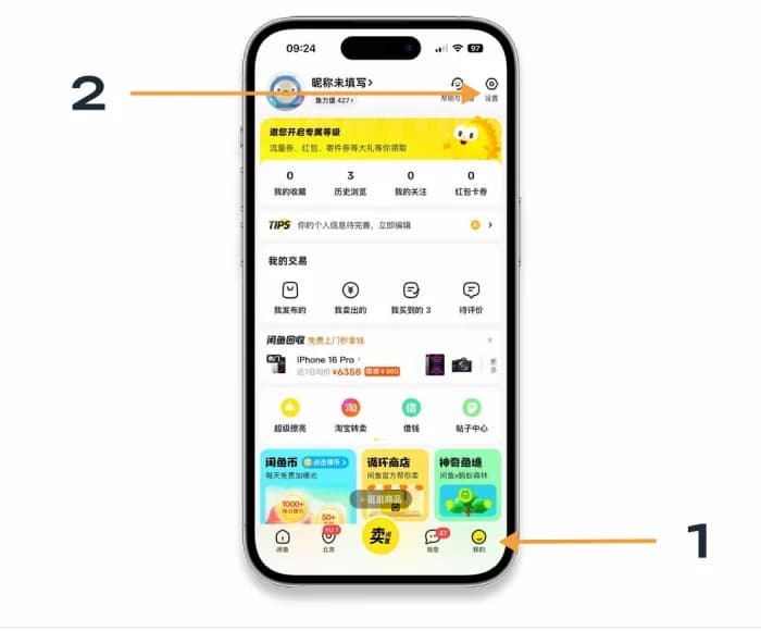 Профиль Goofish и настройки